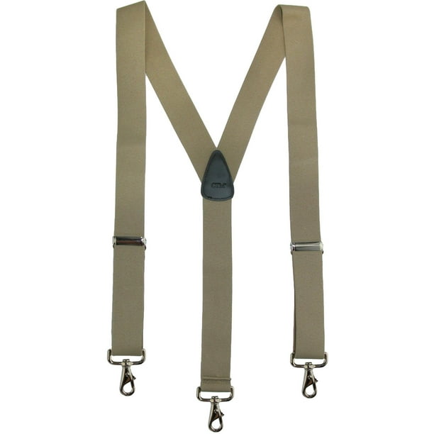 CTM Mens Elastic Solid Color Suspender with Metal Swivel Hook Clip End White